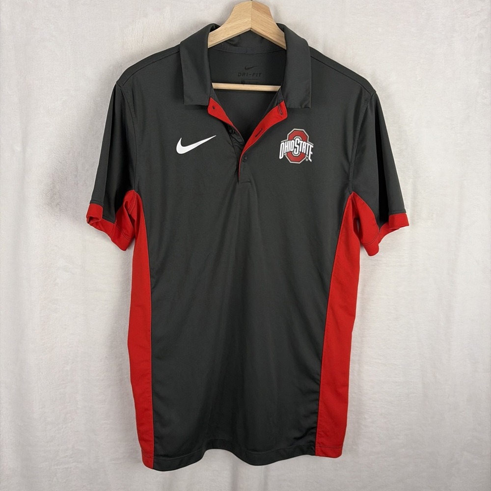 Ohio State Buckeyes Nike Dri-Fit Polo Gray Red Size Small Golf Casual
